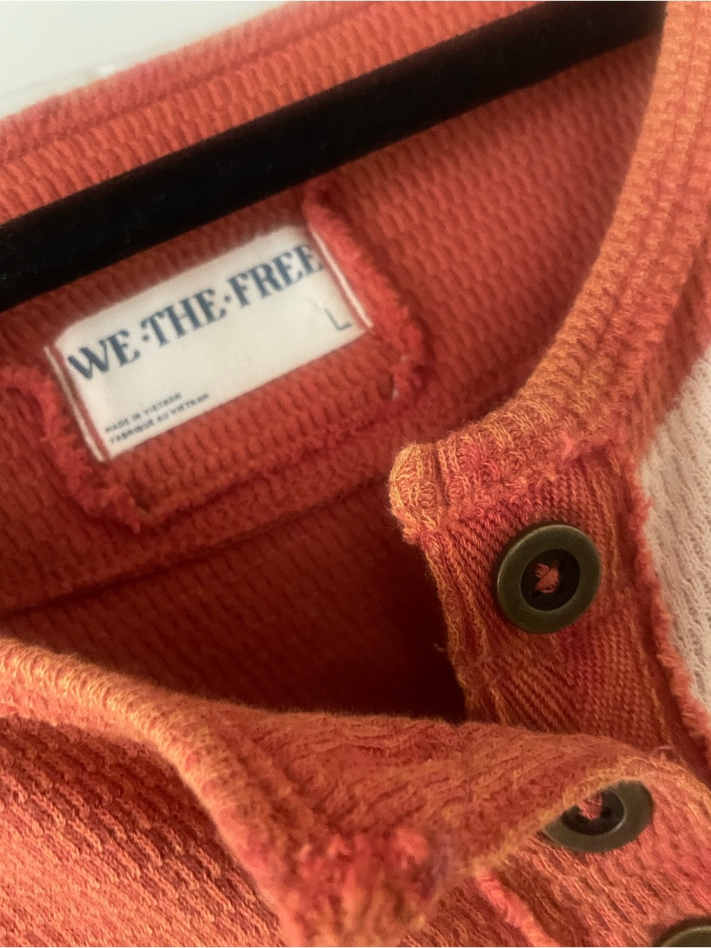 We The Free Rust Orange Henley Sweater with White '17 Graphic - Picture 3 of 5